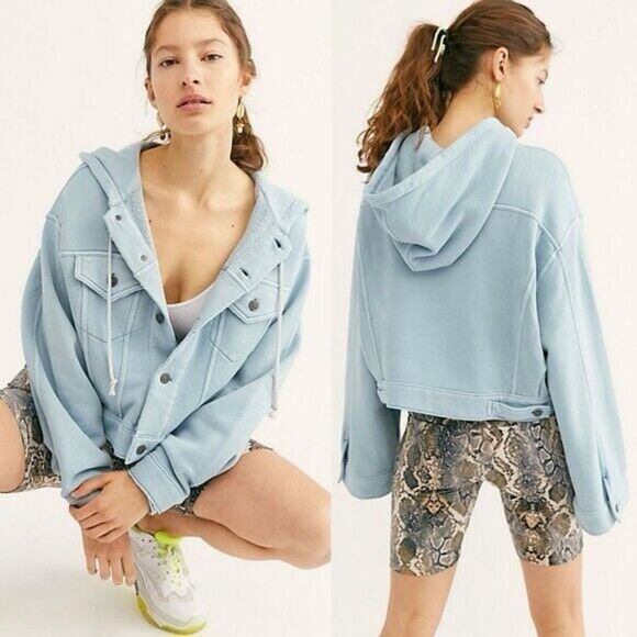 Free People Jackets & Blazers - NWOT Free People Baby Blue Dreamers Cropped Jacket Size Small